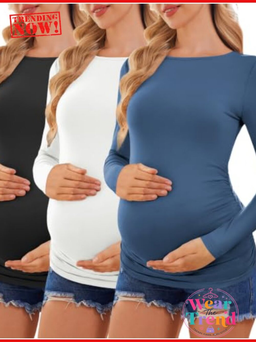 Maternity Long Sleeve Boat Neck Tunic Tees 3 Pack Pregnancy Tops